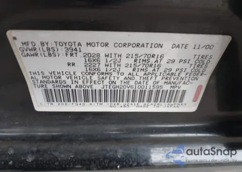 2001 Toyota Rav4 из США, поврежденный, VIN JTEGH20V610011595